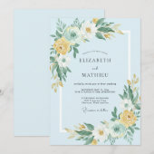 Hemelblauwe Botanische Kunst Huwelijk Kaart (Voorkant / Achterkant)
