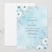 Hemelblauwe Delicate Bloeiende Bruiloft Kaart (Voorkant / Achterkant)