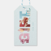Hemelblauwe GIFT Foto Typografie Overlay Cadeaulabel (Achterkant)