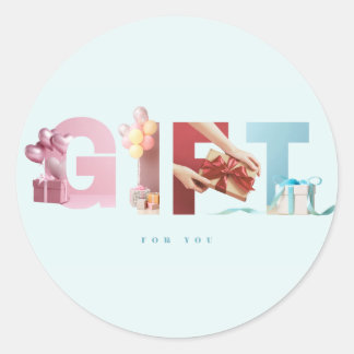 Hemelblauwe GIFT-fototypografie-overlay Ronde Sticker