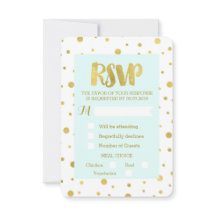 Hemelblauwe gouden confetti RSVP trouwkaart