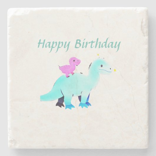 Hemelblauwe groene rode waterverf dinosaurusse geb stenen onderzetter (Voorkant)