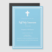 Hemelblauwe jongen Eerste Heilige Communie Magnetische Uitnodiging (Voorkant / Achterkant)