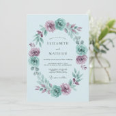 Hemelblauwe Mauve Rozen Bruiloft Kaart (Staand voorkant)
