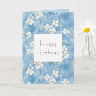 Hemelblauwe Mooie Witte Bloemen Verjaardag Kaart