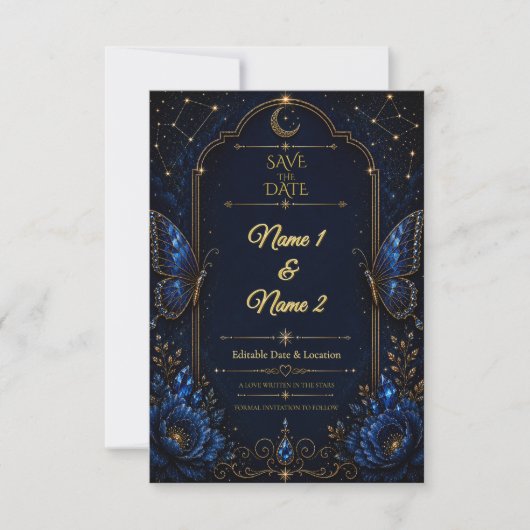 Hemelblauwe saffier save the date uitnodiging (Voorkant)