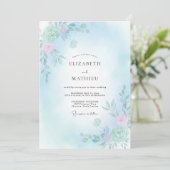 Hemelblauwe Serene Bloom Bruiloft Kaart (Staand voorkant)