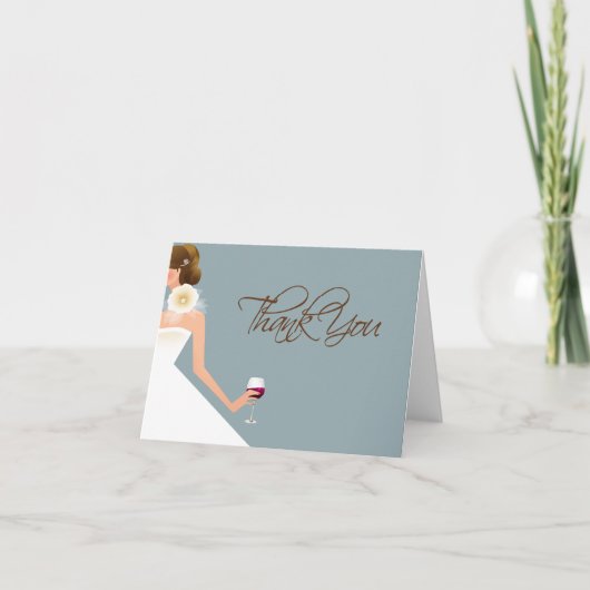 hemelblauwe vouw bedankkaart bruidsfeest (Voorkant)