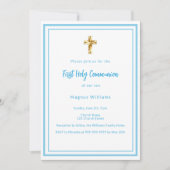 Hemelblauwe witte jongen Eerste Heilige Communie Kaart (Voorkant)