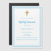 Hemelblauwe witte jongen Eerste Heilige Communie Magnetische Uitnodiging (Voorkant / Achterkant)