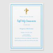 Hemelblauwe witte jongen Eerste Heilige Communie Magnetische Uitnodiging (Voorkant)