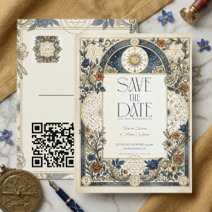 Hemelbloemen Vintage Trouw QR Save The Date Briefkaart