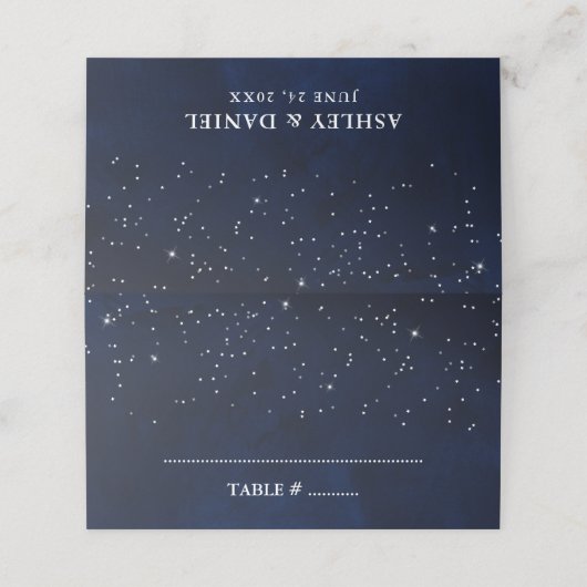 Hemelbruiloft Aquarel Blauwe Lucht en Sterren Plaatskaartje (Buitenkant ongevouwen)