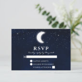 Hemelbruiloft Aquarel Blauwe Lucht Maan Sterren RSVP Kaartje (Staand voorkant)