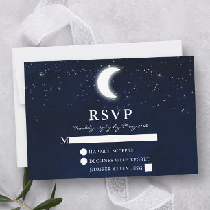 Hemelbruiloft Aquarel Blauwe Lucht Maan Sterren RSVP Kaartje