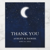 Hemelbruiloft Aquarel Blauwe Lucht Maan Sterren Wijn Etiket (Enkel label)