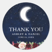 Hemelbruiloft Maan Sterren Bloemige Dank je Ronde Sticker (Voorkant)