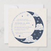 Hemelbruiloft Uitnodiging Blue Moon & Stars (Voorkant)