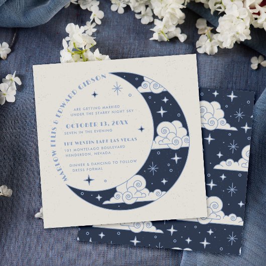 Hemelbruiloft Uitnodiging Blue Moon & Stars