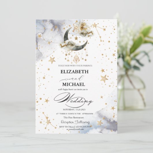 Hemelgouden maansterren kaart (Staand voorkant)