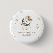 Hemelgouden maansterren ronde button 3,2 cm (Voorkant)