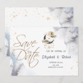 Hemelgouden maansterren save the date (Voorkant / Achterkant)