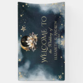 Hemelgouden zon en maan sterren Lotus Night Sky Spandoek (Verticaal)