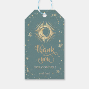 Hemelgouden zon en maan sterren Mint Green Cadeaulabel