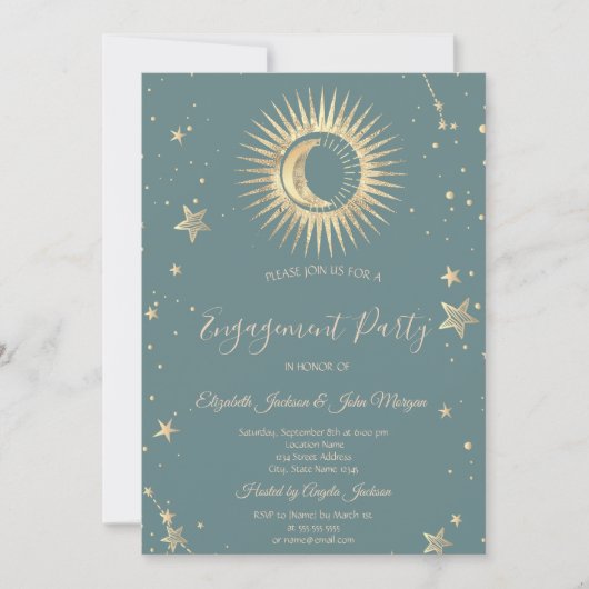 Hemelgouden zon en maan sterren Mint Green Kaart (Voorkant)