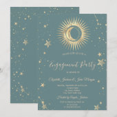 Hemelgouden zon en maan sterren Mint Green Kaart (Voorkant / Achterkant)