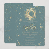 Hemelgouden zon en maan sterren Mint Green Kaart (Voorkant / Achterkant)
