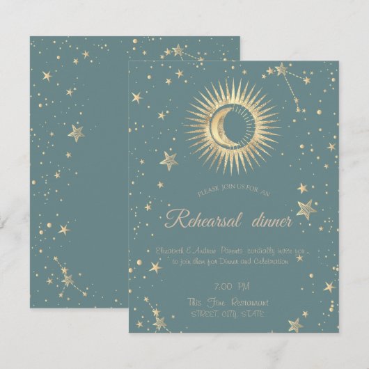 Hemelgouden zon en maan sterren Mint Green Kaart (Voorkant / Achterkant)