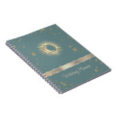 Hemelgouden zon en maan sterren Mint Green Notitieboek (Rechterzijde)