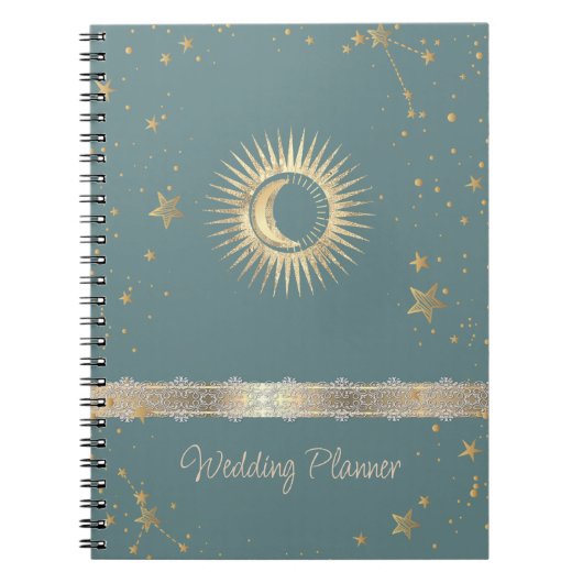 Hemelgouden zon en maan sterren Mint Green Notitieboek (Voorkant)