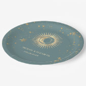 Hemelgouden zon en maan sterren Mint Green Papieren Bordje (Gekanteld)