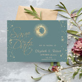 Hemelgouden zon en maan sterren Mint Green Save The Date