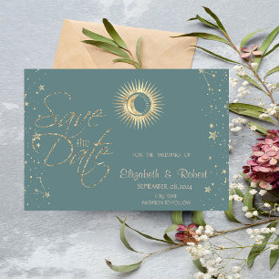 Hemelgouden zon en maan sterren Mint Green Save The Date