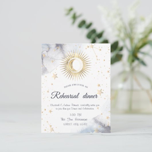 Hemelgouden zon, maan, sterren kaart (Staand voorkant)