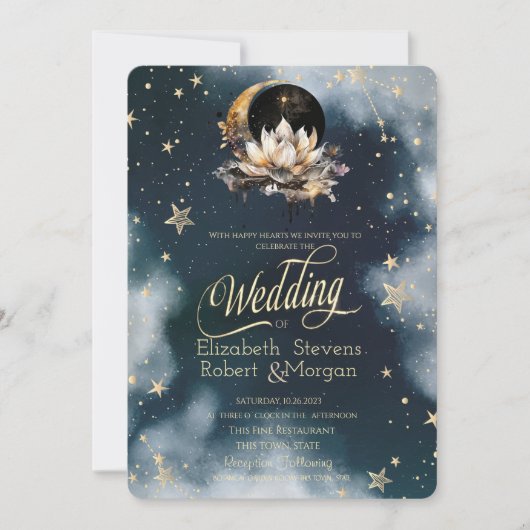 Hemelgouden zon, maan, sterren Lotus Night Sky Kaart (Voorkant)