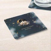 Hemelgouden zon, maan, sterren Lotus Night Sky Kartonnen Onderzetters (Schuin)