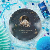 Hemelgouden zon, maan, sterren Lotus Night Sky Papieren Bordje (Feest)