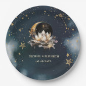 Hemelgouden zon, maan, sterren Lotus Night Sky Papieren Bordje (Voorkant)