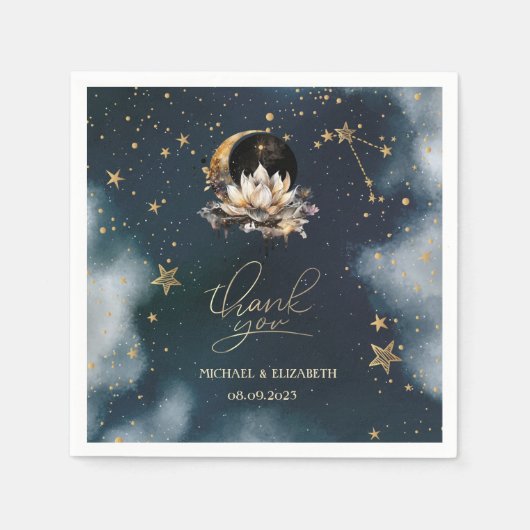 Hemelgouden zon, maan, sterren Lotus Night Sky Servet (Voorkant)