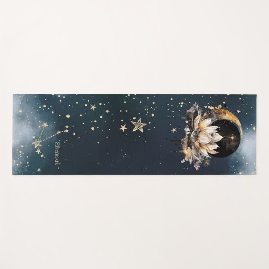 Hemelgouden zon, maan, sterren Lotus Night Sky Yogamat (Voorkant (horizontaal))