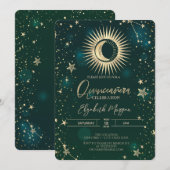 Hemelgouden zon Maan Sterren Quinceanera Kaart (Voorkant / Achterkant)