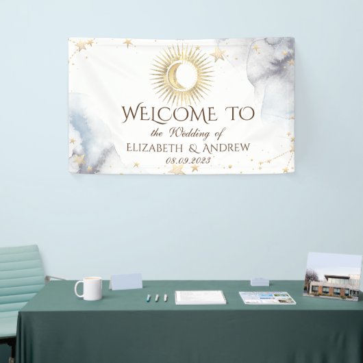 Hemelgouden zon, maan, sterren spandoek (Beurs)