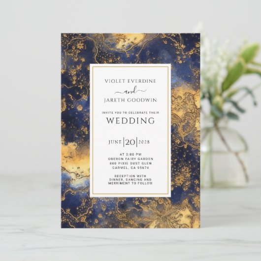 Hemelkosmische sterren en planeten bruiloft kaart (Staand voorkant)