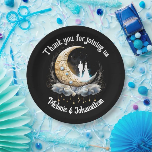 Hemelmaan bruids silhouet sterrenhemel papieren bordje (Feest)