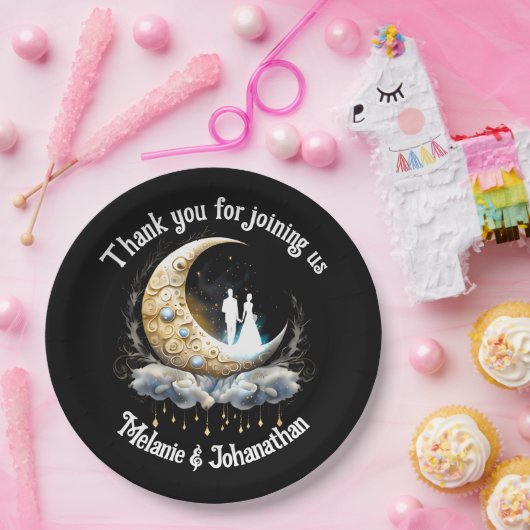 Hemelmaan bruids silhouet sterrenhemel papieren bordje (Feest)