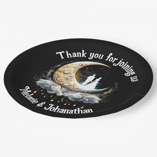 Hemelmaan bruids silhouet sterrenhemel papieren bordje (Gekanteld)